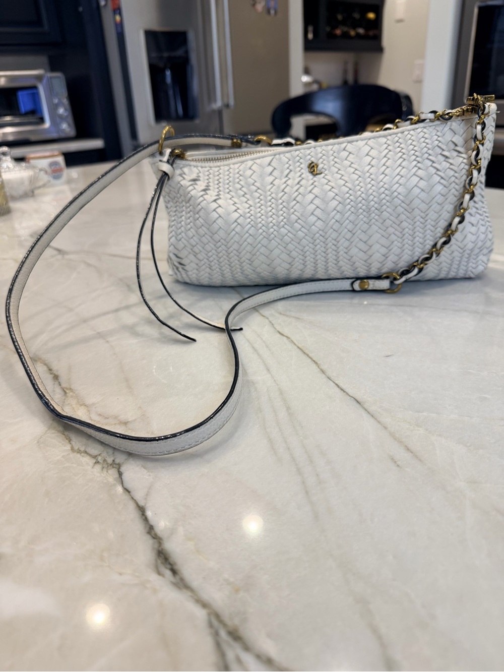 Like New Elliott Lucca Woven Leather Crossbody Bag in Cream